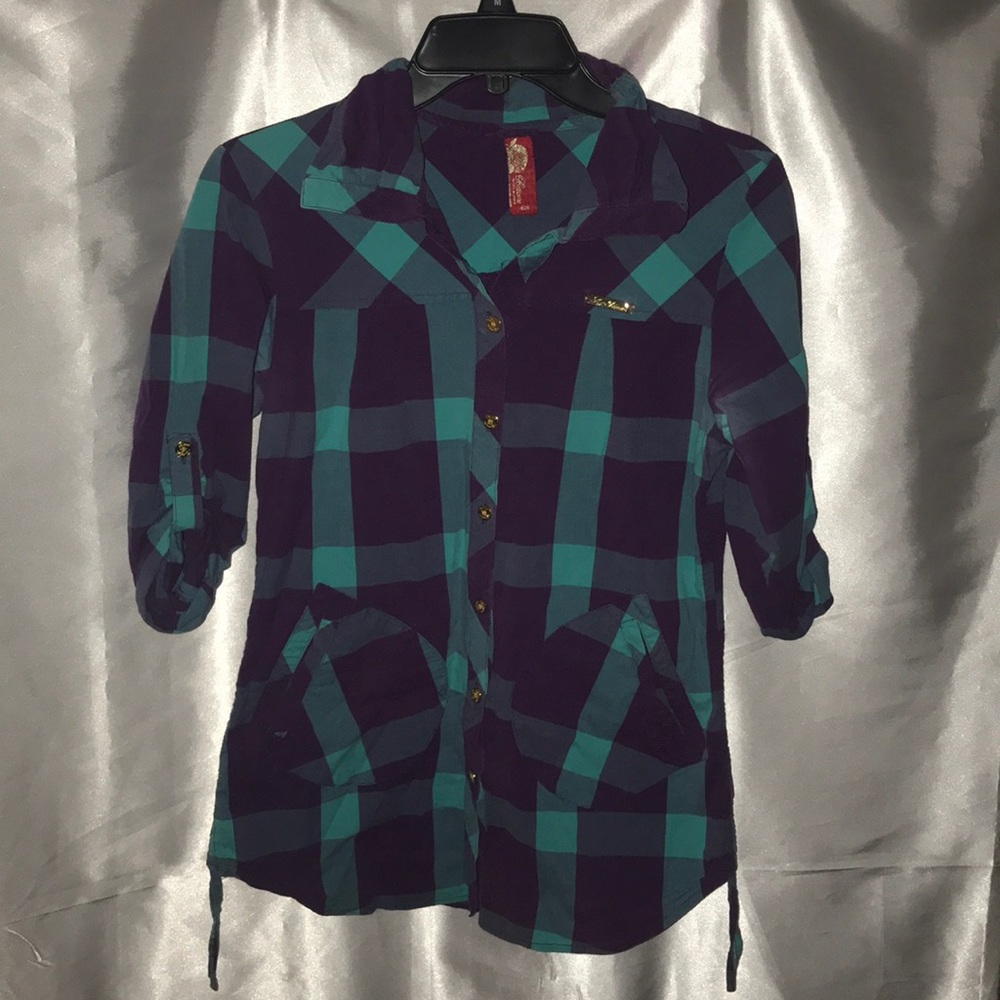 Apple 🍎 bottoms button up shirt Juniors size M